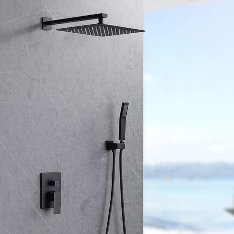 Shower System Shower Faucet Combo Set Wall Mounted 12" Waterfall Square Shower