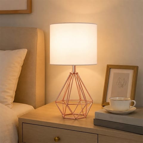 US Warehouse Indoor Lighting Rose Gold Table Lamp Geometric Metal Base Bedside