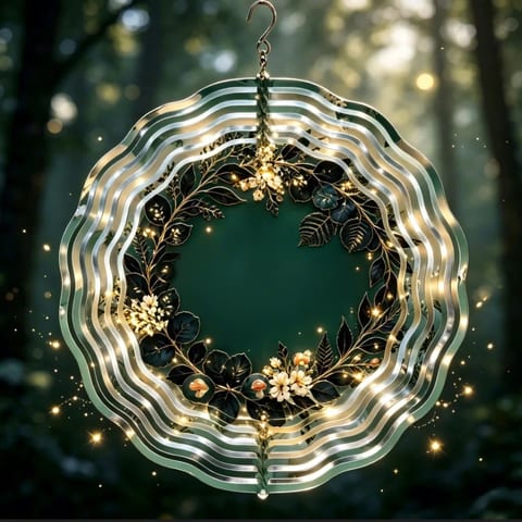 Fresh Mint Green & Silver Snowflake UV Printed Heart-Shaped Iron Wind Chime