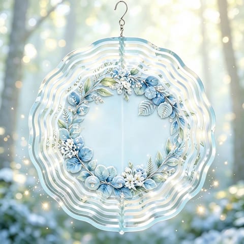 Soft Peach & Rose Gold Snowflake UV Printed Heart-Shaped Iron Wind Chime 5-Tube