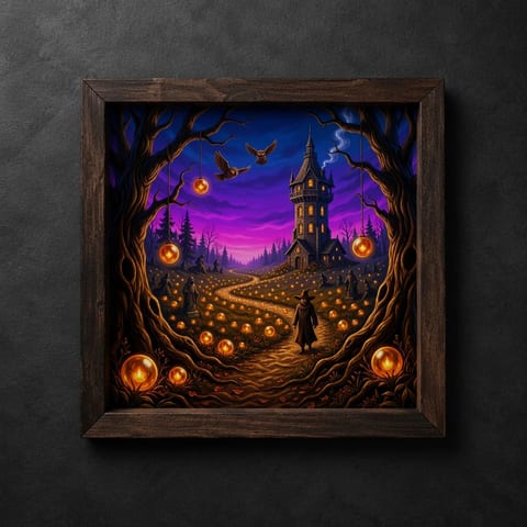 Whimsical Wizard Castle Wall Art Decor Retro Framed Sign for Boutique Shop