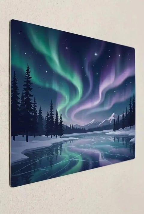 Santa Sleigh Over Snowy Village Metal Wall Art, 20x30cm Classic Christmas Tin