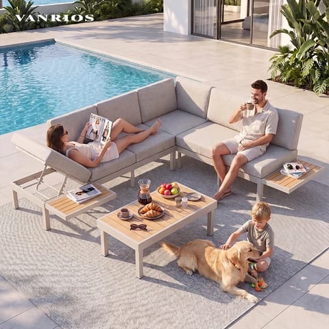 Low-Maintenance Outdoor Garden Sofa Set with Detachable Backrest Design