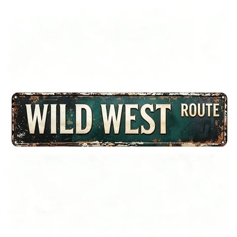 WILD WEST ROUTE Aluminium Metal Art Deco Hanging Wall Decor 16x4 Inch for