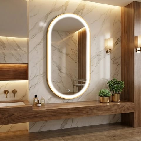 US Modern Defogger Smart Framed Gold Bathroom Mirror