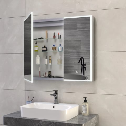 US Hot Sales Defogger Touch Switch Waterproof Bathroom Cabinet with LED Mirror
