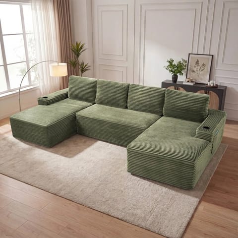 135" Boneless Sectional Couch Modern Modular U Shape Corduroy Upholstered Sofa