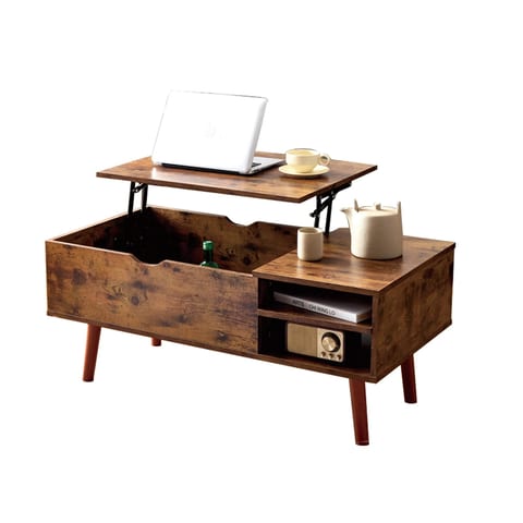 Wooden Nordic Modern Lift-top Living Room Coffee Table with Storage Shelf and