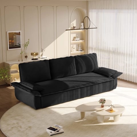 Modern Convertible Sofa Bed Fabric Upholstery Rectangular Shape 4 Seater Living