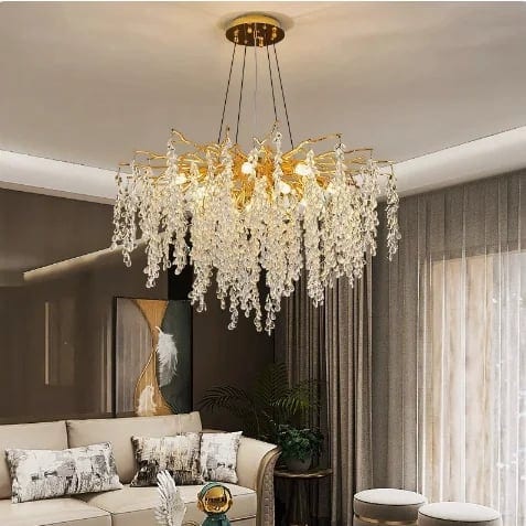 Modern Luxury Gold Tree Branch Crystal Chandelier Raindrop Pendant Light for