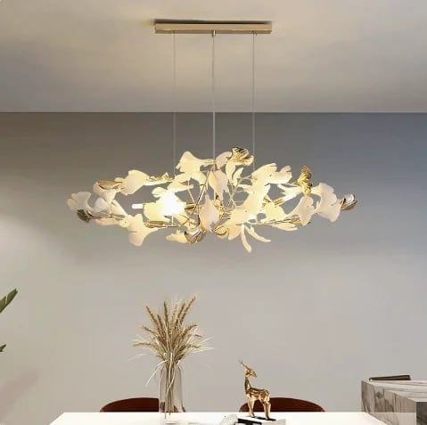 Luxury Ginkgo Leaf Ceramic Chandelier Modern Golden Branch Pendant Light for