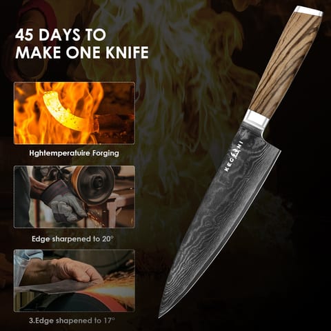 Kegani Chef Knife - 8 Inch Japanese Knife, 67 Layers Japanese VG-10 Damascus