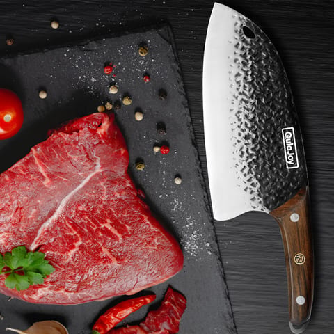 Qulajoy Meat Cleaver Knife - 7.3 Inch High Carbon Stainless Steel Butcher Knife