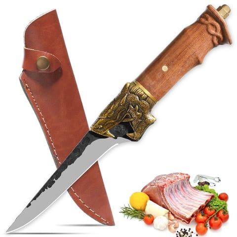 Qulajoy Boning Knife - Hand Forged Camping Knife 7Cr17MOV Blade - Dragon Head