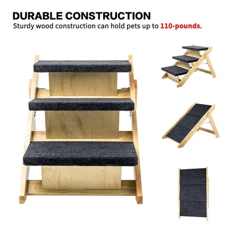 Wood Pet Stairs Pet Steps Foldable 3 Levels Dog Stairs Ramp Perfect For Beds