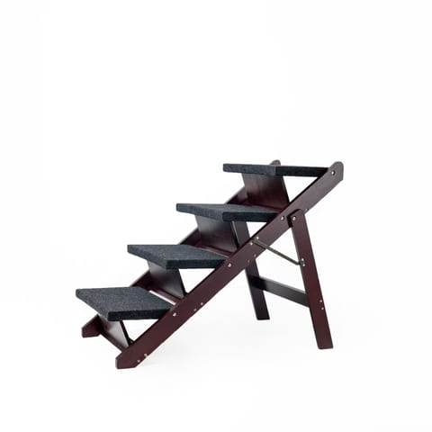 Wooden Dog Stairs Steps - Foldable 4 Levels Pet Stairs & Ramp Perfect For Beds