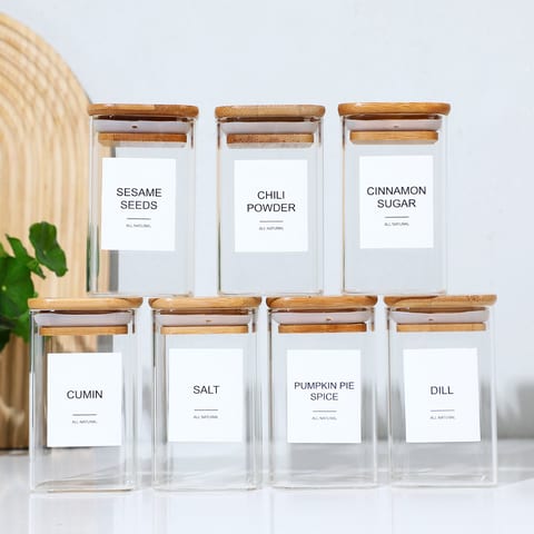 12 Pcs Square Spice Jars With 72 Stickers, Kitchen Pepper Jars For Salt