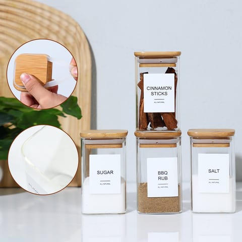 18 Pcs Square Spice Jars With 72 Stickers, Kitchen Pepper Jars For Salt