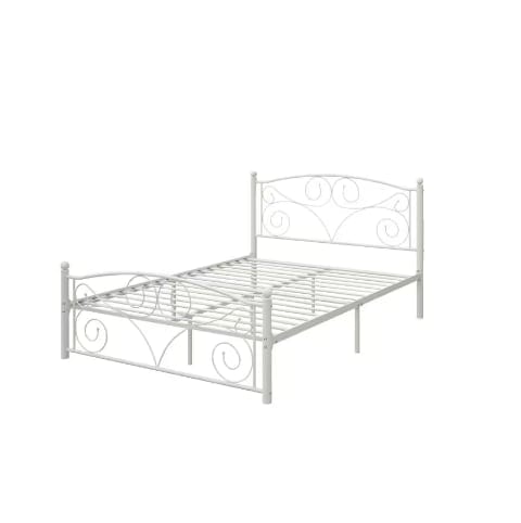 Full Size Unique Flower Sturdy System Metal Bed Frame With Headboard And