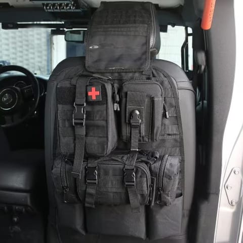 Universal Tactical Vehicle Back Seat Organizer With 3 Detachable Pouches-1 Set