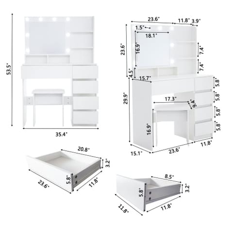 Vanity, Makeup Vanity Desk Set With Mirror & Light, Dressing Table Storage Lots