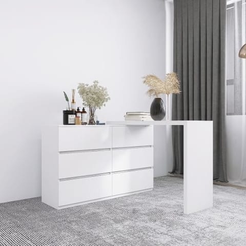 Extended Desktop 6 Drawers Chest Of Drawer Without Handle White Color Vanity