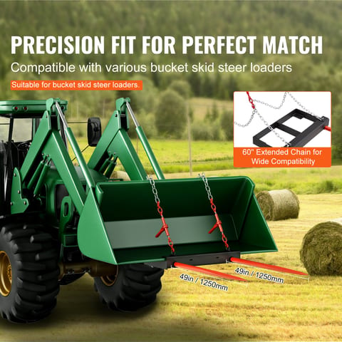 VEVOR 49in Hay Spear, Bale Spears 3000lbs Loading Capacity, Skid Steer Loader