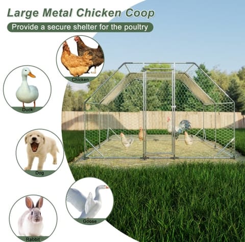 10 Ft. X 13 Ft. Galvanized Large Metal Walk In Chicken Coop Cage Farm Poultry