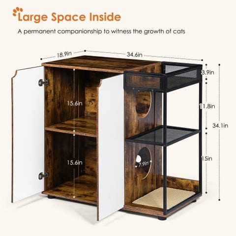 Litter Box Enclosure For 2 Cats.Cat Litter Box Furniture,Enclosed Cat Litter