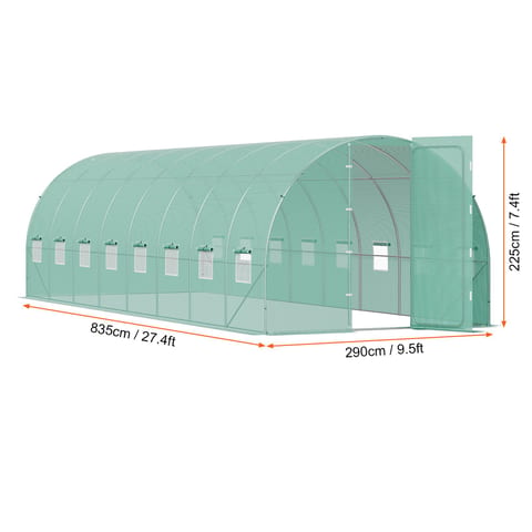 VEVOR Walk-in Tunnel Greenhouse 27.38x9.5x7.38ft Galvanized Frame PE Cover Green