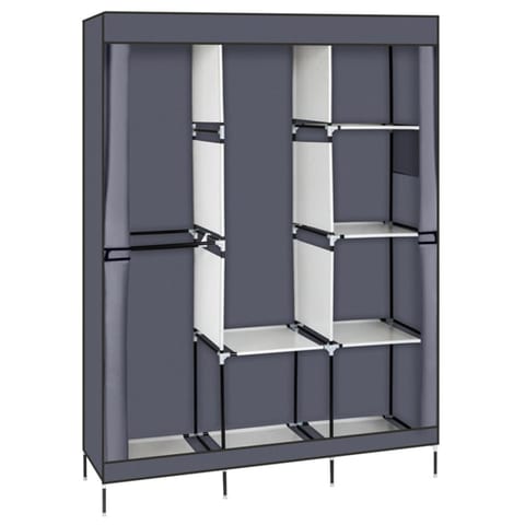 4 Layers, 8 Grids With Fabric Cover, 3 Hanging Clothes Poles, Non-woven Wardrobe