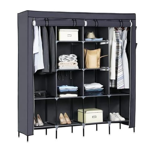 Non Woven Wardrobe With 4 Rows Of High Feet And 4 Side Pockets