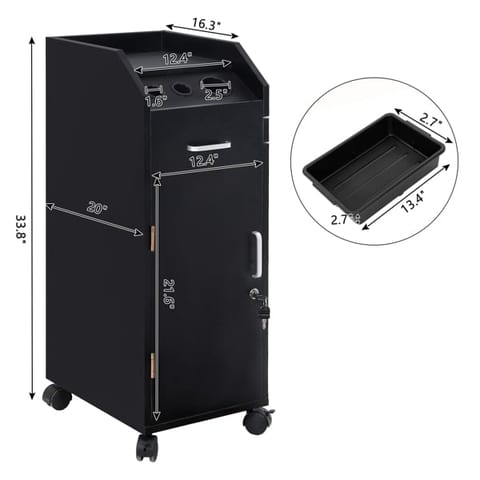 16mm Particle Board, ABS Tray, Black Hair Salon Tool Cart