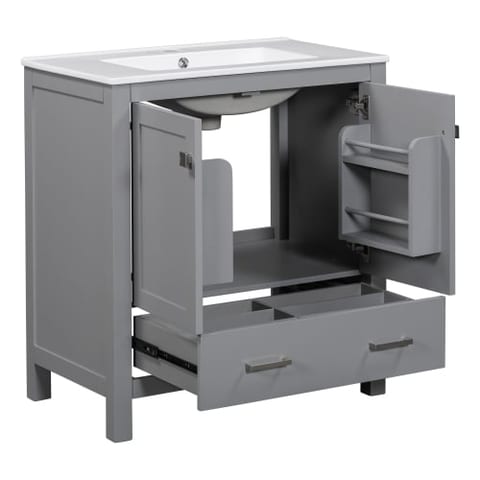 30 Gray Bathroom Vanity With Single Sink, Combo Cabinet Undermount Sink