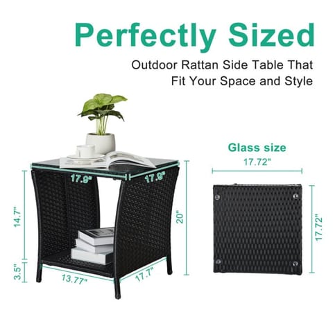 Glass-topped, Black Four-threaded Rattan, Double-layered, Braided Rattan Edge
