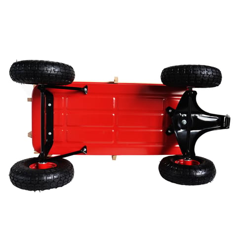 Outdoor Sport Wagon Tool Cart Wooden Side Panels Pneumatic Tire Wagon - Red