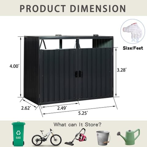 Garbage Bin Shed Stores 2 Trash Cans Metal Outdoor Bin Shed For Garbage
