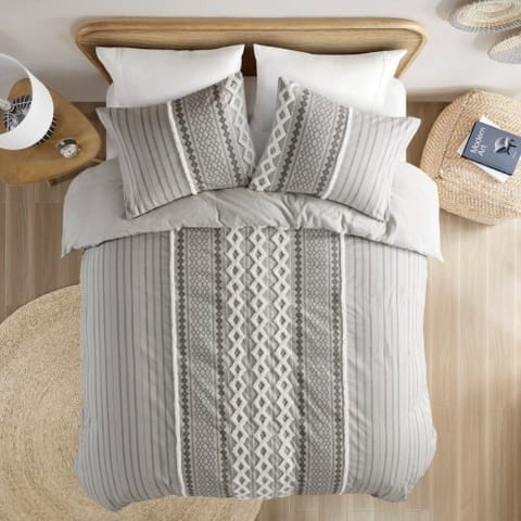 Full Queen Cotton Printed Duvet Cover Set With Chenille