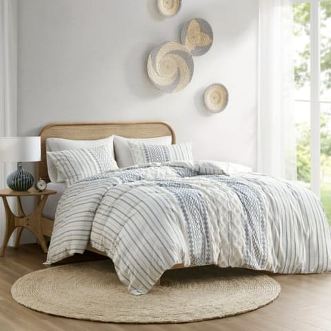 Full Queen Cotton Printed Duvet Cover Set With Chenille