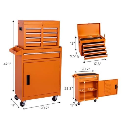 Tool Chest, 5-Drawer Rolling Tool Storage Cabinet With Detachable Top Tool Box