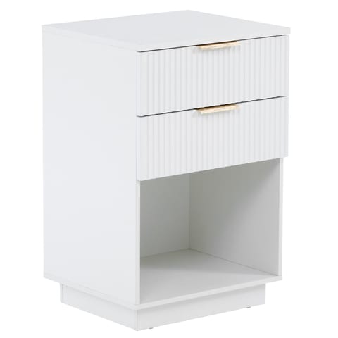 White P2 Density Board With Wave Pattern, 2 Drawers Bedside Cabinet 1pc