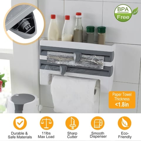 Magnetic Plastic Cling Film Dispenser With Cutter, Refillable Aluminum Foil And