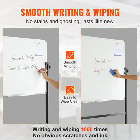 VEVOR Rolling Whiteboard, 48x32 Inch Double-Sided Magnetic Mobile Whiteboard