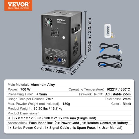 VEVOR Cold Firework Machinex2 700W 6.6-16.4ft Stage DJ Wedding Event Party