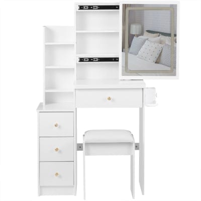 29.2 Small Size Left Bedside Cabinet Vanity Table Cushioned Stool, 2 AC 2 USB