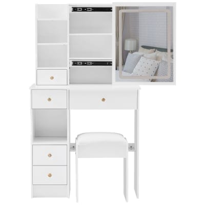 29.2 Small Size Left Drawer Desktop Vanity Table Cushioned Stool, Large