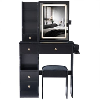 29.2 Small Size Left Drawer Desktop Vanity Table Cushioned Stool, 2 AC2 USB
