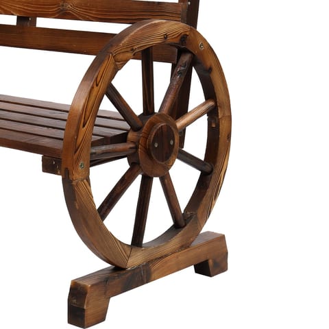 41.5-inch Carbonized Cedar With Wooden Wheel Bench