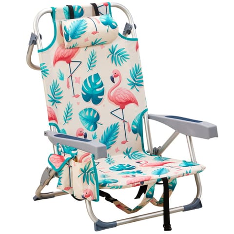63x65x82cm, Flamingo Motif, Aluminum, Beach Chair, Oxford Cloth