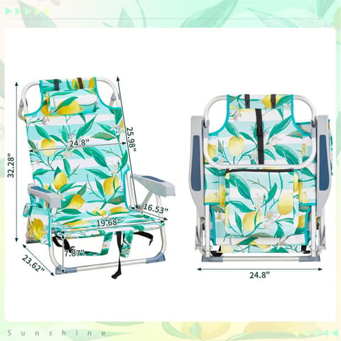 63x65x82cm, Lemon Pattern, Aluminum, Beach Chair, Oxford Cloth, Silver-white